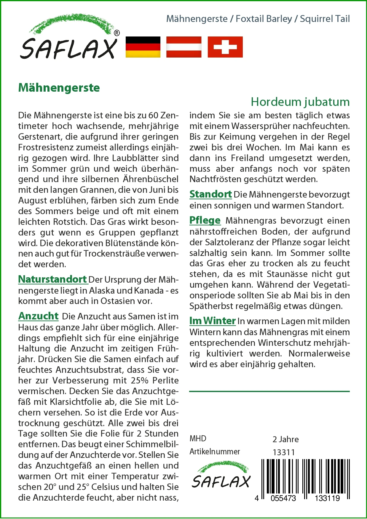 Mähnengerste | Gräsersamen Von Saflax 4 Mähnengerste | Gräsersamen Von Saflax – Bild 2