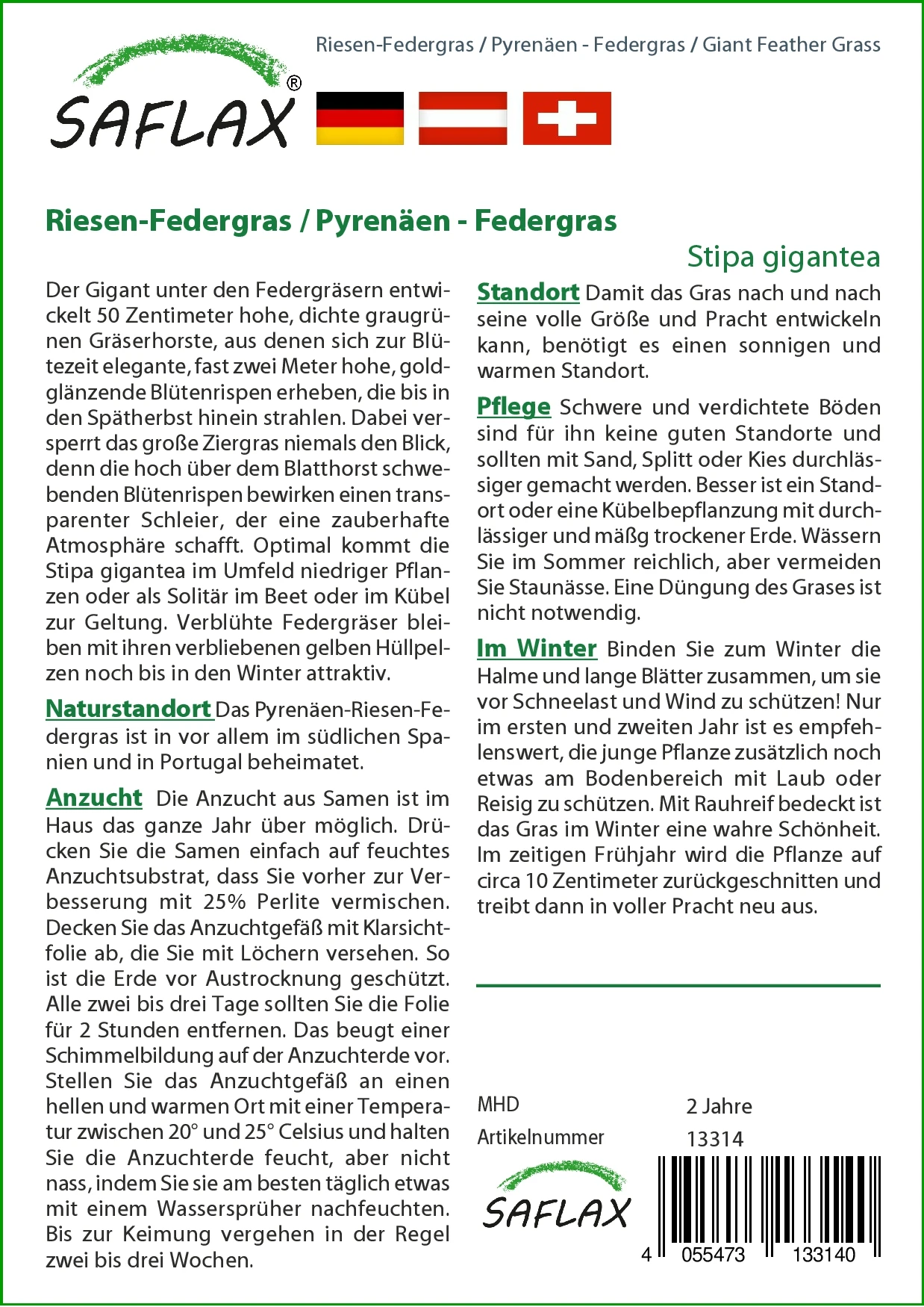 Riesen-Federgras (Pyrenäen-Federgras) | Gräsersamen Von Saflax 4 Riesen-Federgras (Pyrenäen-Federgras) | Gräsersamen Von Saflax – Bild 2