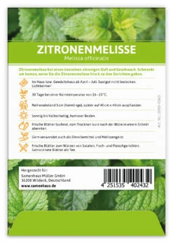 Zitronenmelisse (100 Tütchen) | Melissensamen Von FLORTUS -Compo Verkäufe 543972 Zitronenmelisse 100 Tuetchen 2