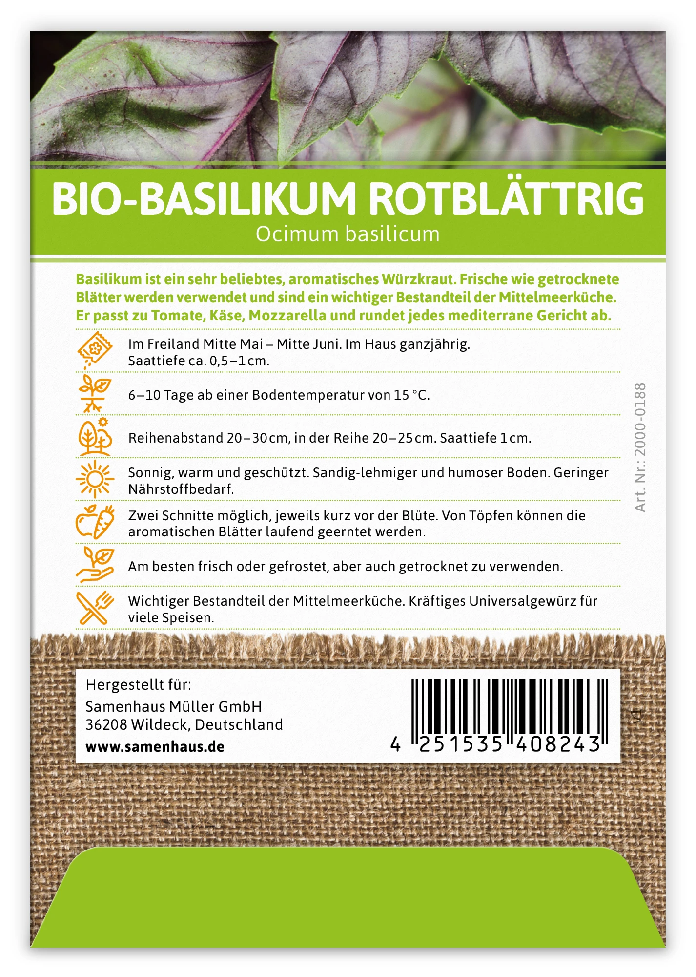 Basilikum Rotblättrig (100 Tütchen) | BIO Basilikumsamen Von FLORTUS 3 Basilikum Rotblättrig (100 Tütchen) | BIO Basilikumsamen Von FLORTUS
