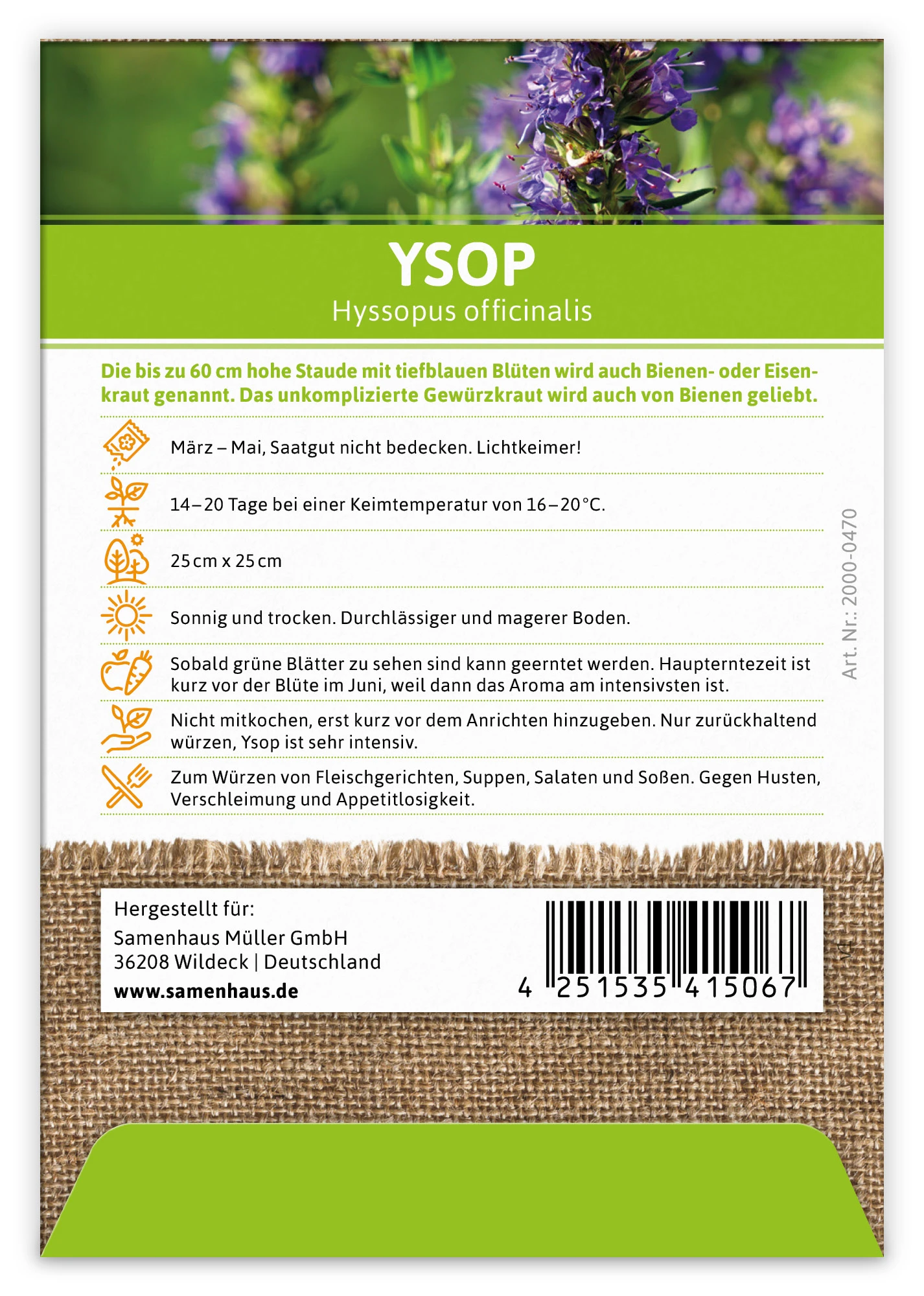 Ysop (100 Tütchen) | BIO Ysopsamen Von FLORTUS 3 Ysop (100 Tütchen) | BIO Ysopsamen Von FLORTUS